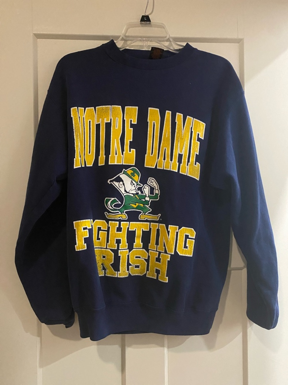 Notre Dame Fighting Irish Navy Crewneck Sweatshirt - Yellow/Green Logo
